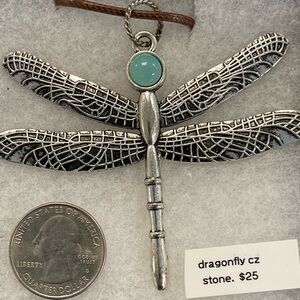 Silver Dragonfly Pendant with Turquoise Accent